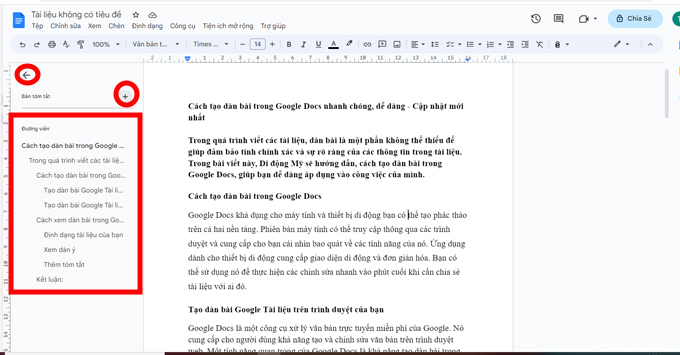 cách tạo dàn bài trong Google Docs chọn xem dàn bài