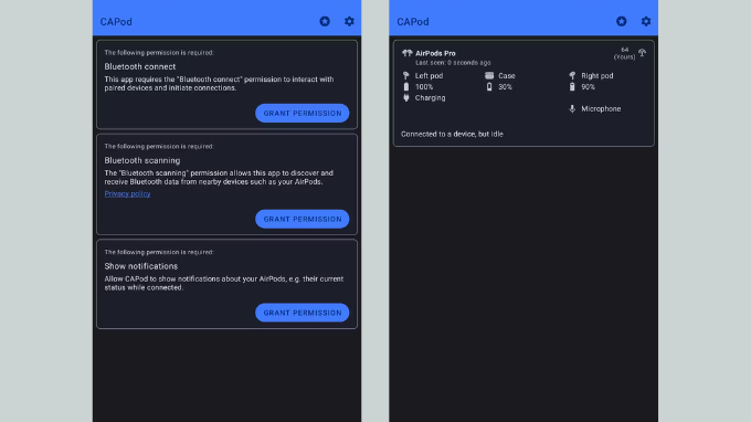 Kiểm tra mức pin AirPods trên thiết bị Pixel bằng CAPod