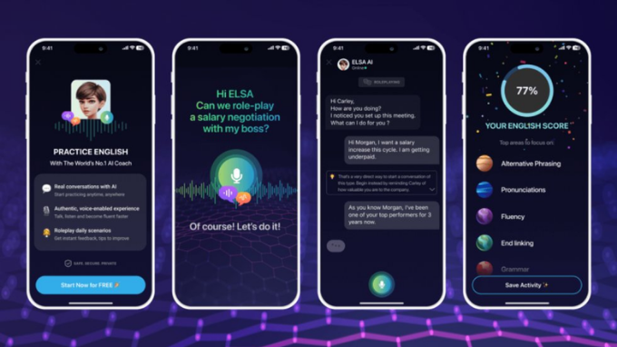 Giao diện luyện phát âm trong ứng dụng Elsa Speak
