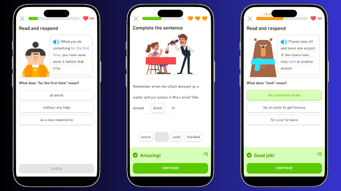 Hình ảnh bài học dạng trò chơi trên Duolingo