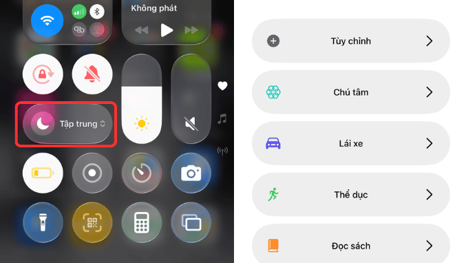 Bật Focus Mode iPhone qua Trung tâm điều khiển
