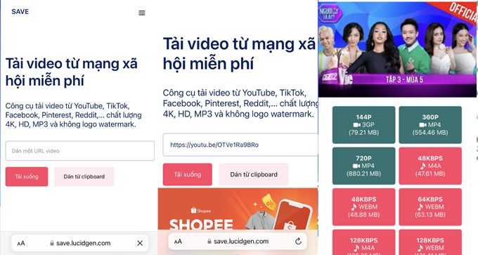 Cách tải video Youtube 4K trên điện thoại bằng website Save.lucidgen