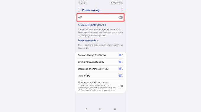 bật chế độ tiết kiệm pin trên Samsung Galaxy A35
