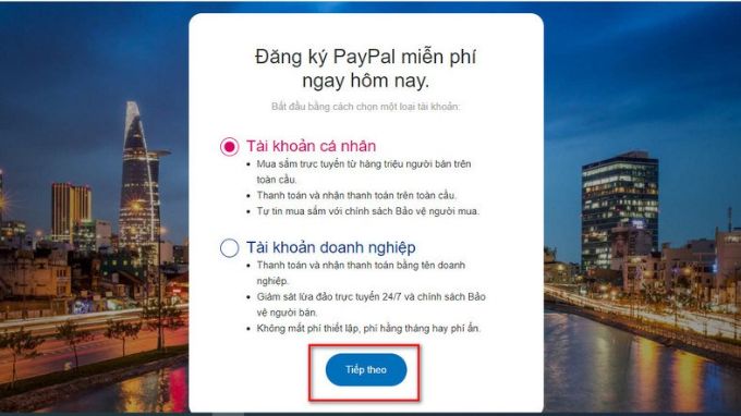 Cách đăng ký, tạo tài khoản PayPal bước 2