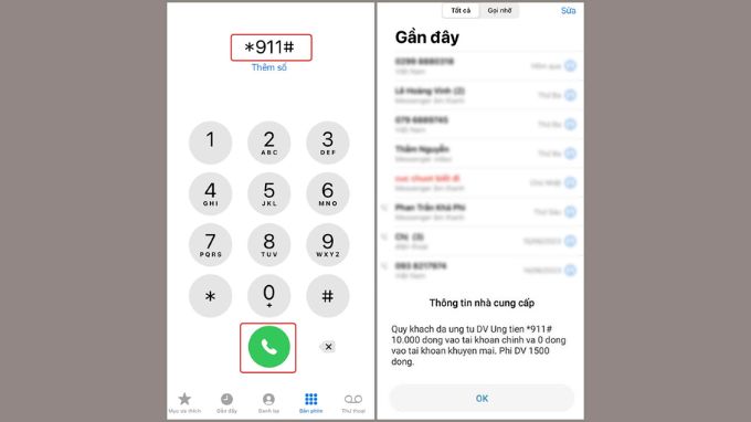 Ứng tiền Viettel qua cú pháp 911