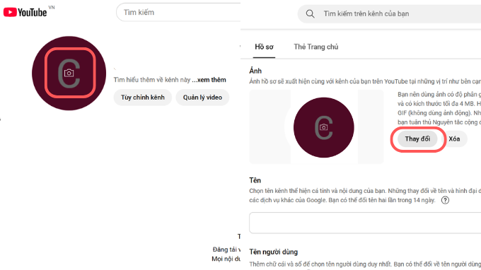Thay đổi ảnh đại diện Youtube