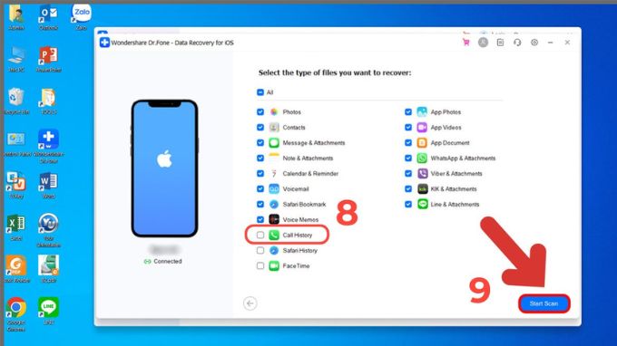 bước 8: khôi phục lịch sử cuộc gọi đã bị xóa trên iPhone bằng Phone Rescue