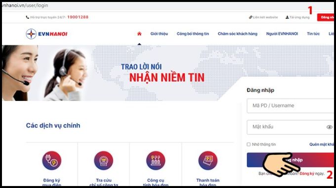 bước 1: Hướng dẫn xem tiền điện hàng ngày trên trang web EVNHANOI