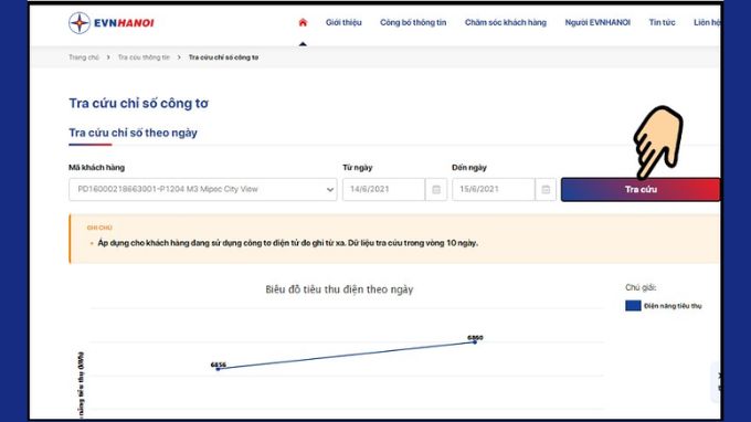 bước 8: Hướng dẫn xem tiền điện hàng ngày trên trang web EVNHANOI