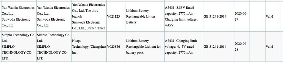 Thông tin pin iPhone 12 Max và iPhone 12 Pro mã hiệu A2431: