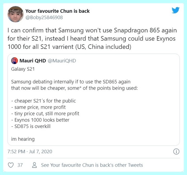 Galaxy S21 sẽ được trang bị chip Exynos 1000