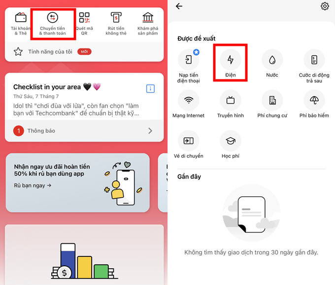 Cách thanh toán và cách tra cứu hóa đơn tiền điện online bằng app ngân hàng