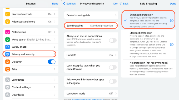Cách bật enhanced protection trên Chrome điện thoại