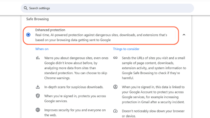 Cách bật enhanced protection trên máy tính bước 2