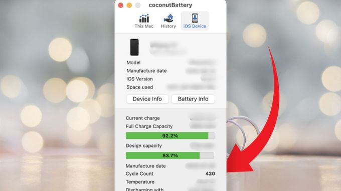 Kiểm tra chu kỳ sạc bằng CoconutBattery trên máy Mac