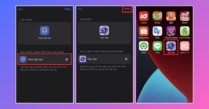 Thêm icon tùy chỉnh vào màn hình chính bằng ứng dụng Phím tắt