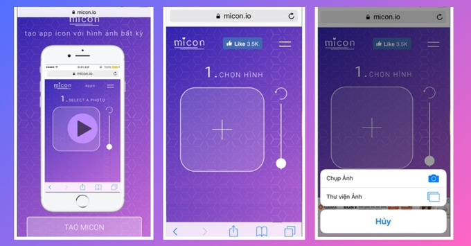 Truy cập Micon.io trên Safari và tải ảnh lên để tạo icon cho iPhone