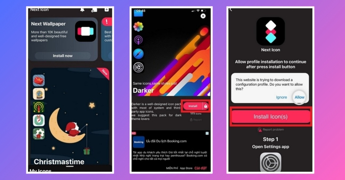 Tải và chọn bộ giao diện trong Next Icon để đổi icon trên iPhone