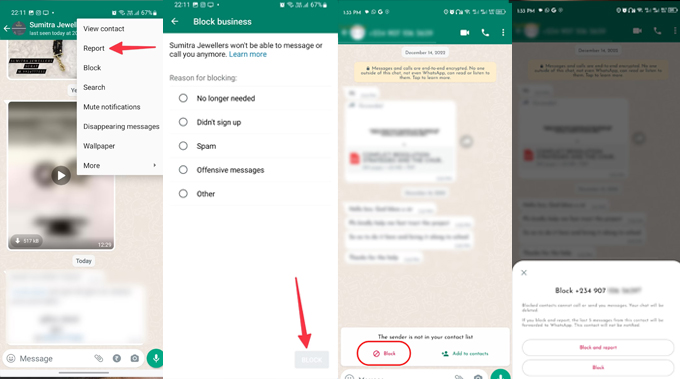 Cách báo cáo và chặn trên WhatsApp cho Android của tài khoản doanh nghiệp
