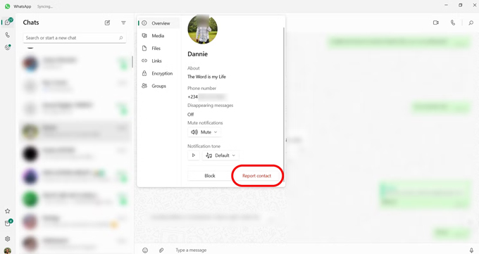 Cách báo cáo và chặn trên WhatsApp trên máy tính chọn báo cáo