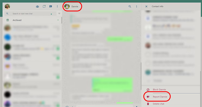 Cách báo cáo và chặn trên WhatsApp cho tài khoản doanh nghiệp trên máy tính chọn báo cáo