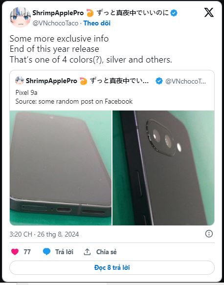 Rò rỉ hình ảnh Pixel 9a, có thể khiến bạn thất vọng