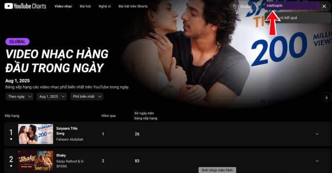 Hướng dẫn truy cập và xem YouTube Charts tại Việt Nam