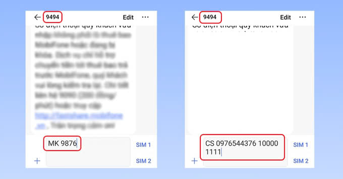 Cách chuyển tiền MobiFone cho thuê bao khác qua 9494