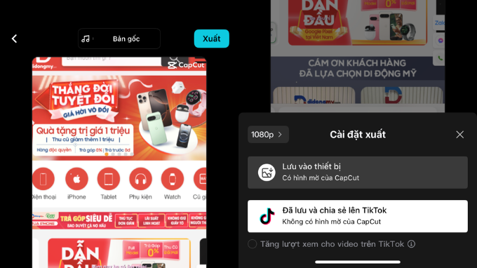 Hướng dẫn xóa chữ Capcut trên video bằng cách chia sẻ lên Tiktok