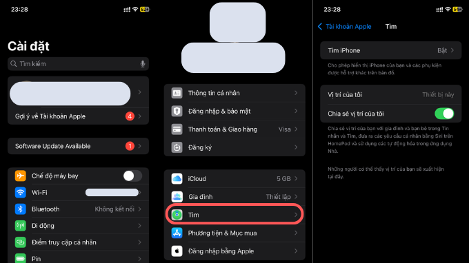Kích hoạt tính năng Tìm iPhone
