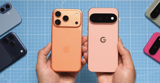 So sánh độ dày và khung viền nhôm của iPhone 17 Pro và Pixel 11 Pro.