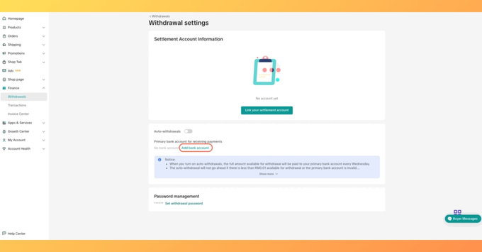 Thiết lập lịch rút tiền tự động trên TikTok Shop theo tuần hoặc tháng