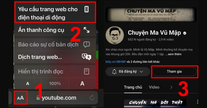 Cách đăng ký hội viên YouTube trên điện thoại IOS bước 1