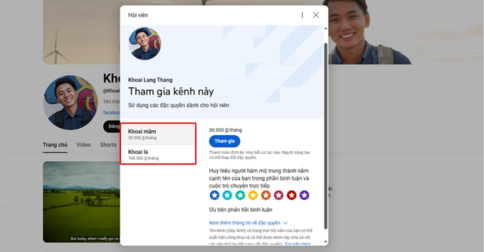 Cách đăng ký hội viên YouTube trên máy tính (PC/Laptop) bước 2