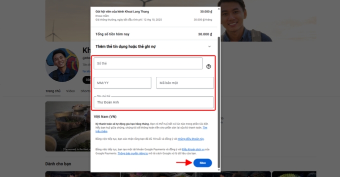 Cách đăng ký hội viên YouTube trên máy tính (PC/Laptop) bước 3
