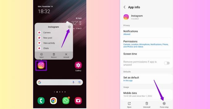 Khắc phục lỗi không đăng nhập được Instagram bằng cách buộc dừng và khởi động lại ứng dụng