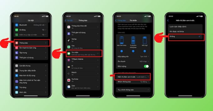 Cách khoá tin nhắn trên iPhone bằng cách ẩn nội dung tin nhắn trên màn hình khoá