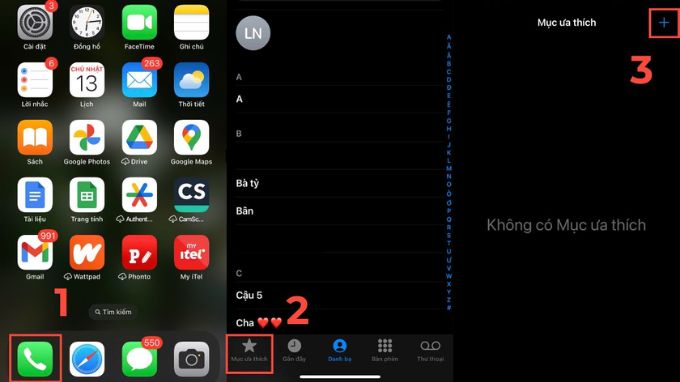 Thêm vào mục Favorites trong Danh bạ