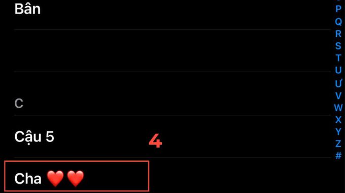 Thêm vào mục Favorites trong Danh bạ