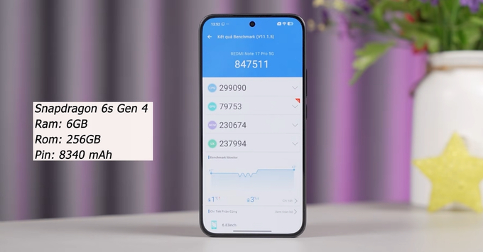 Hiệu năng ổn định của chip Snapdragon 6 Gen 5 Redmi Note 17 Pro Max