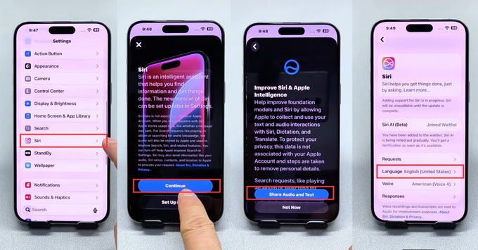 Các bước kích hoạt Siri AI cập nhật iOS 27