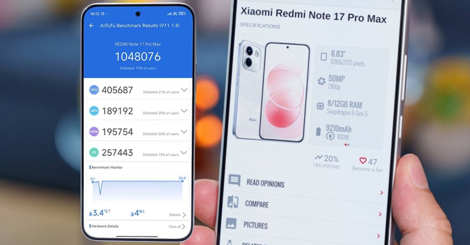 Điểm hiệu năng AnTuTu 10 Xiaomi Redmi Note 17 Pro Max
