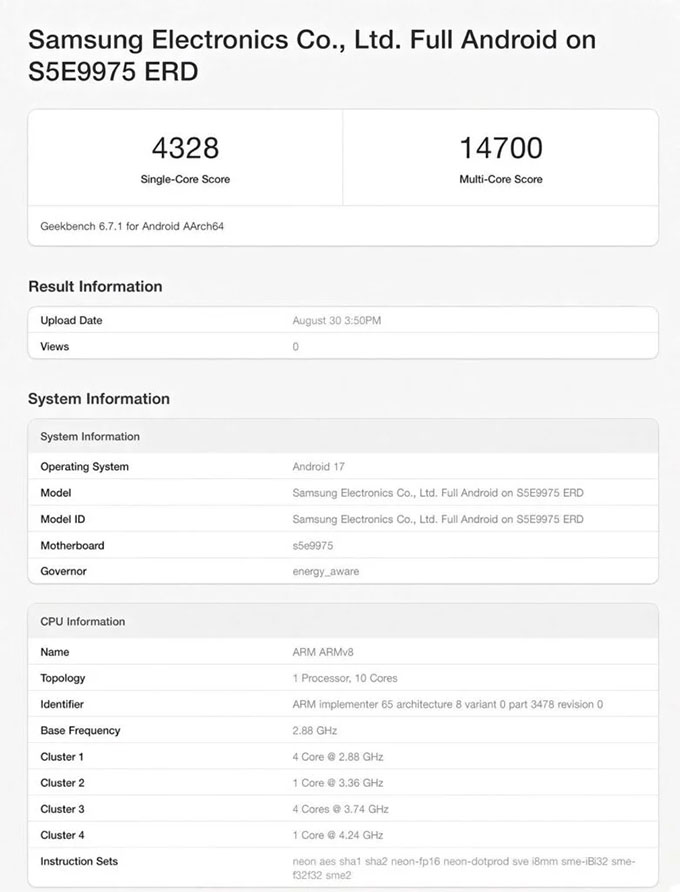 Điểm Geekbench mới nhất của Exynos 2700
