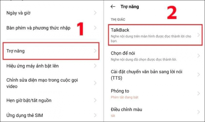 Mở Cài đặt → Cài đặt bổ sung → Trợ năng → TalkBack.