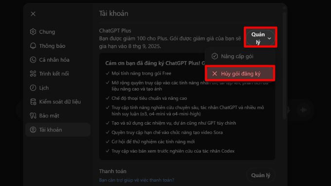 Hướng dẫn cách hủy ChatGPT Plus