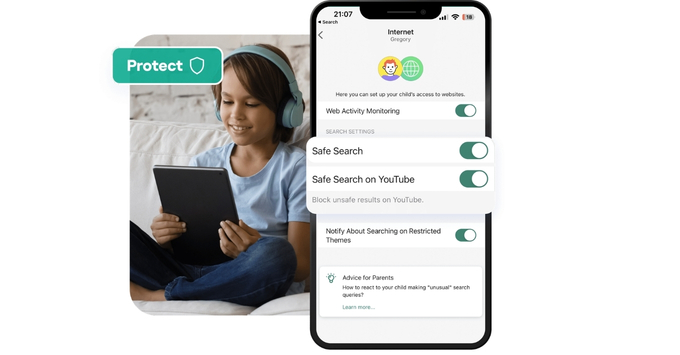 Tính năng bảo mật và cảnh báo vị trí thông minh của ứng dụng Kaspersky Safe Kids