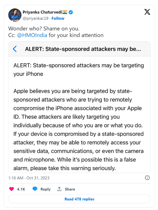 Apple cử chuyên gia điều tra thông báo đe dọa gửi đến các chính trị gia Ấn Độ