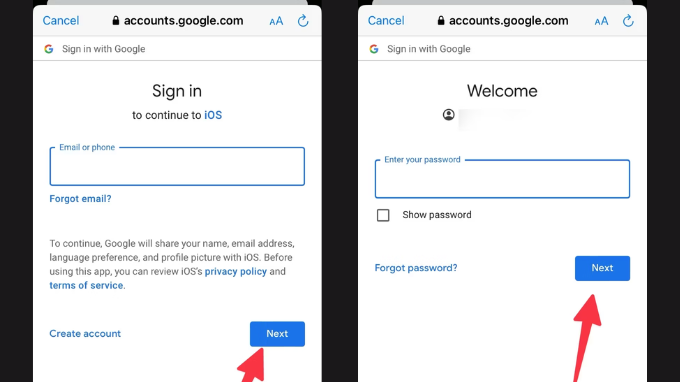 Đăng nhập tài khoản Google trên ứng dụng Mail
