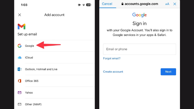 Đăng nhập ứng dụng Gmail