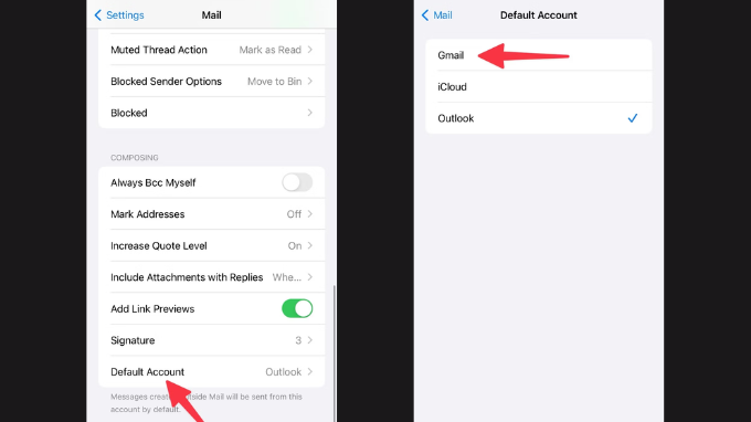 Thiết lập Gmail thành tài khoản mặc định